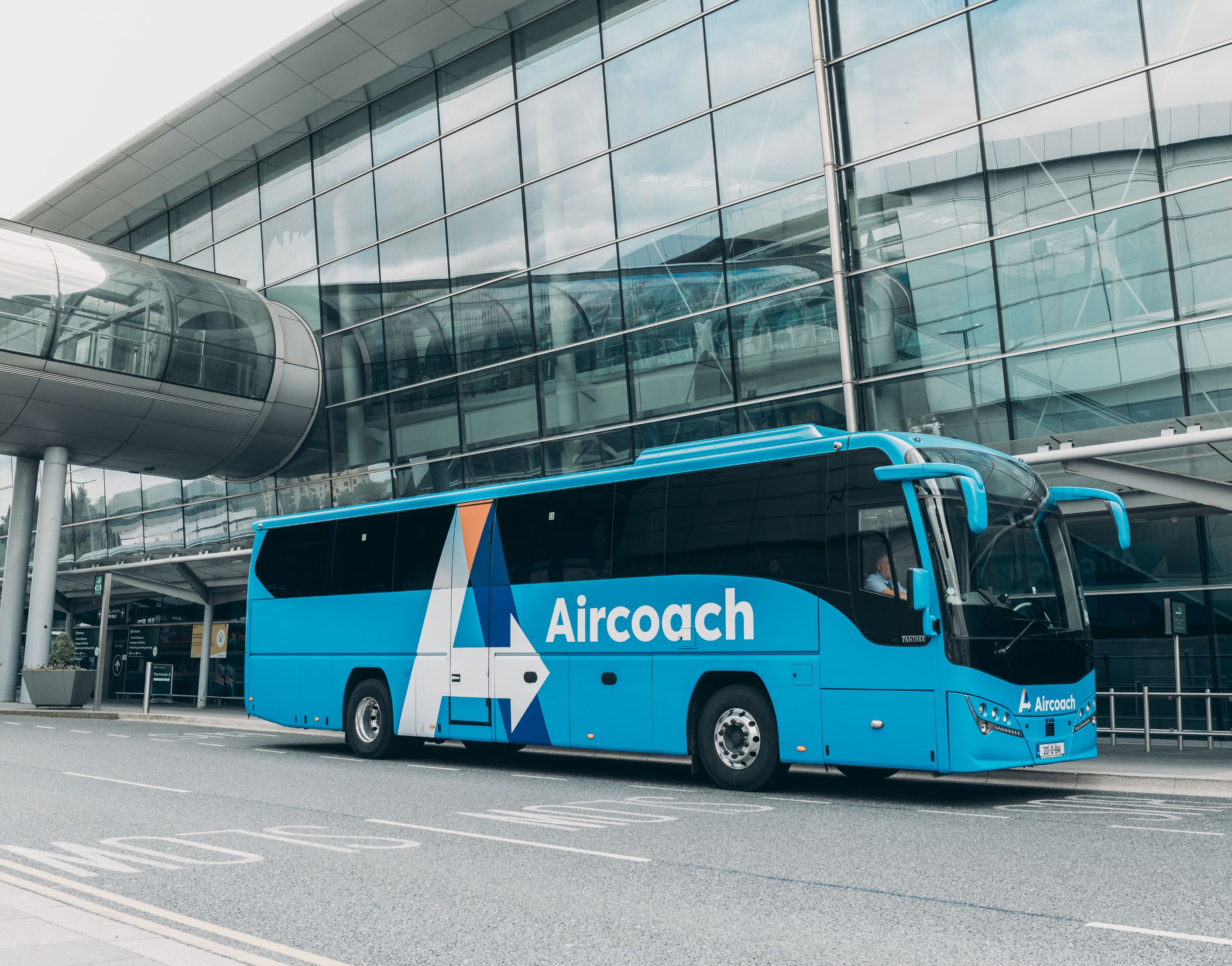 Blue AirCoach bus at Dublin Airport