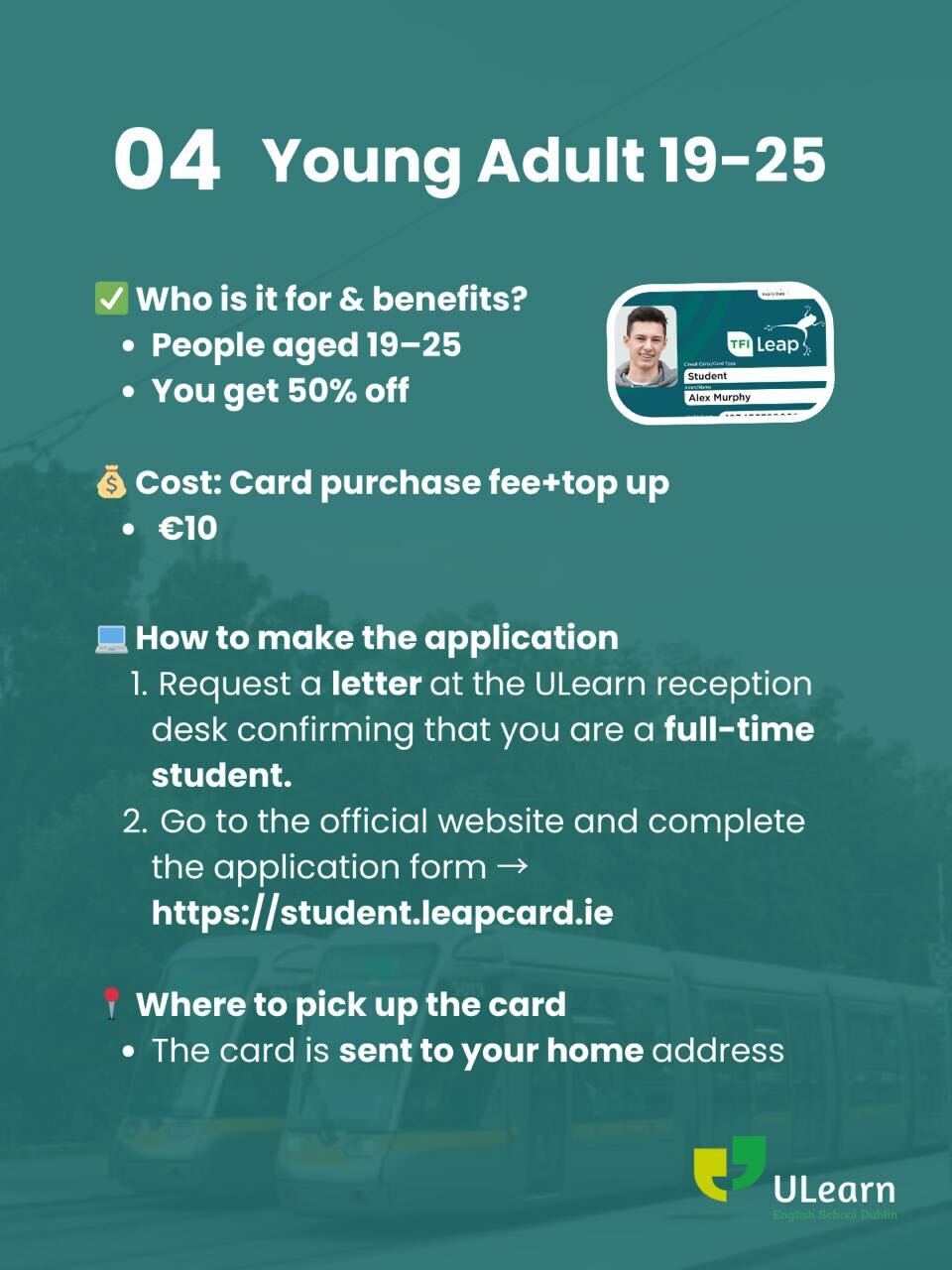Young Adult Leap Card for ages 19-25 — 50% discount, apply online, card sent to your home address